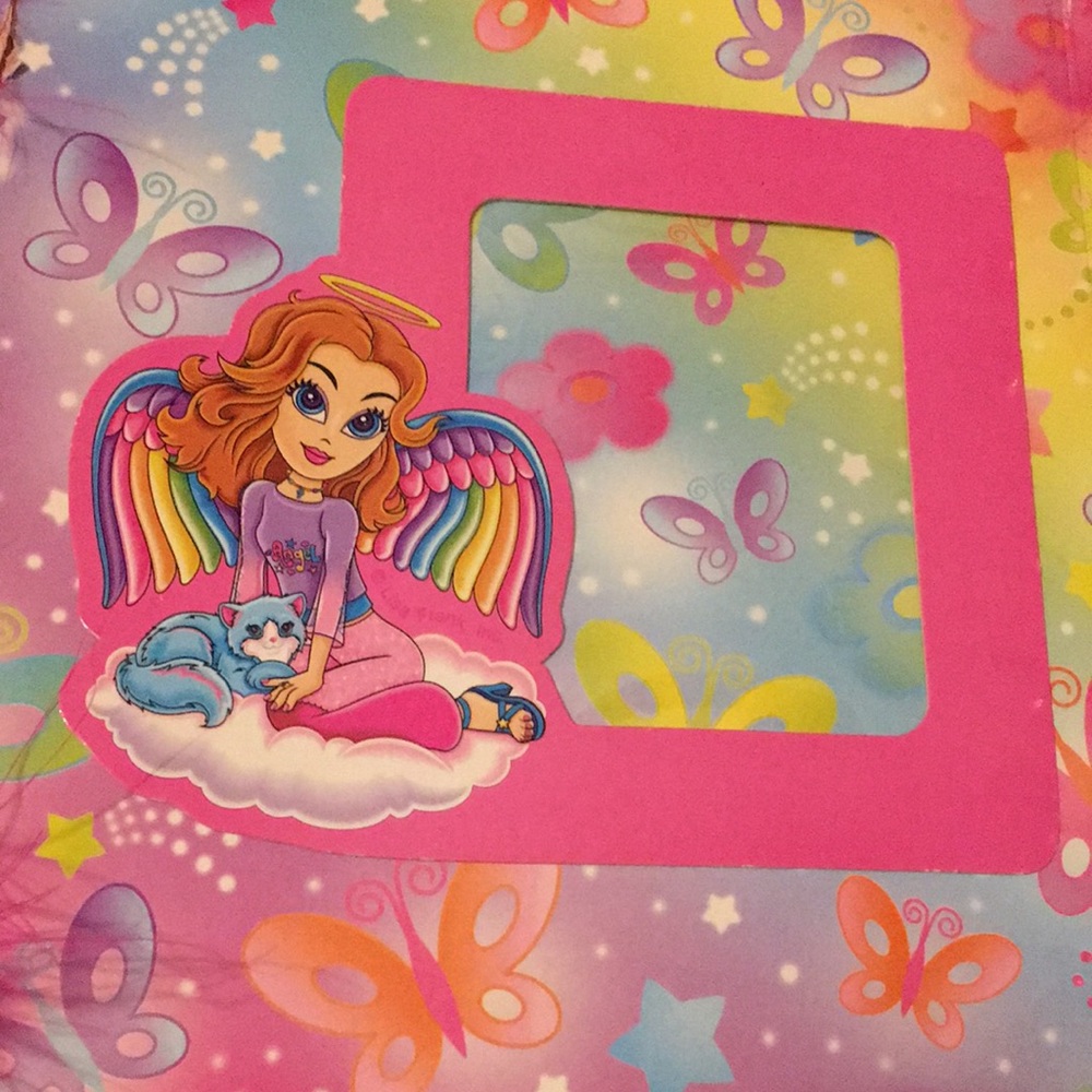 Fuzzy velvet Velcro Lisa Frank Angel Butterfly Hot Pink Binder - Picture 8 of 9